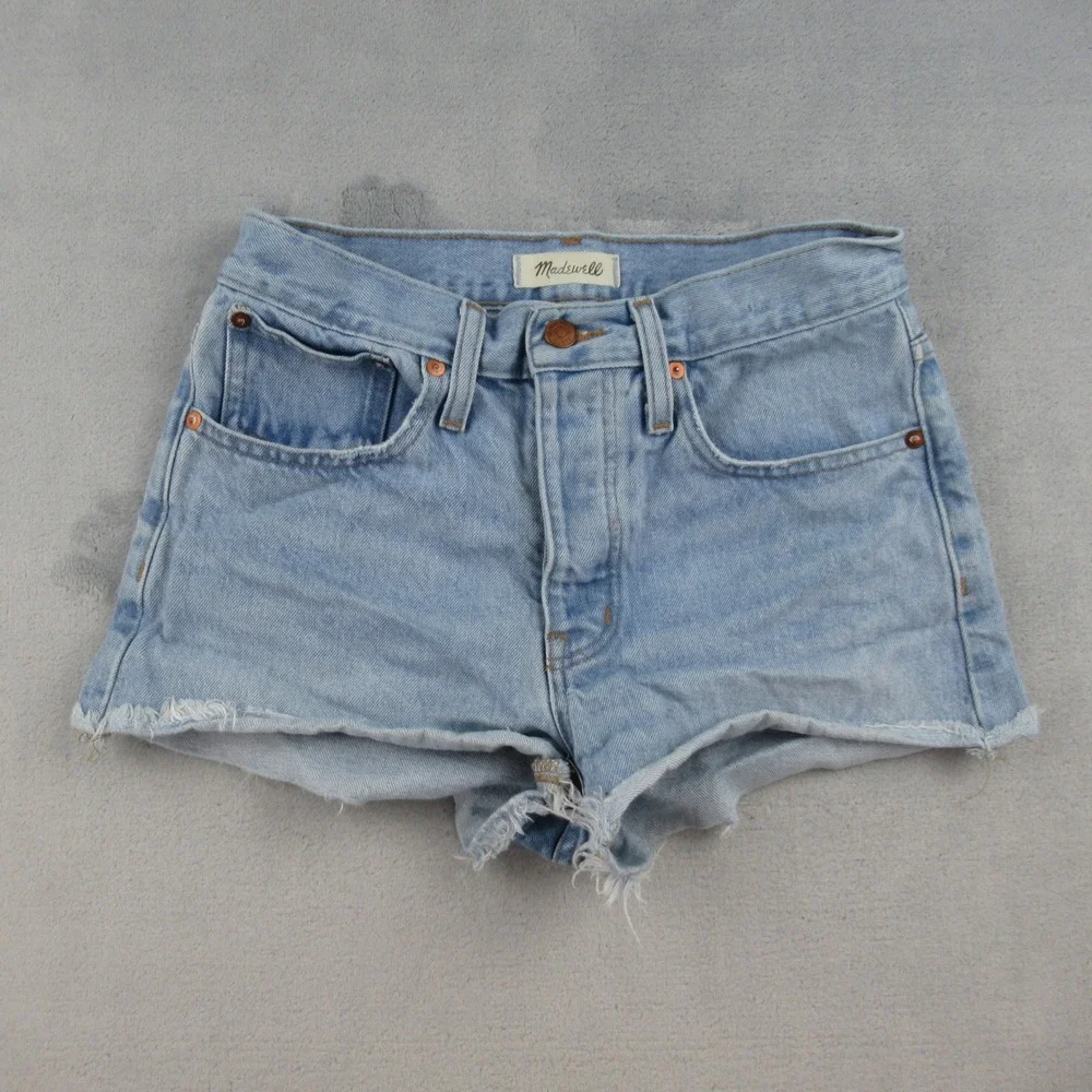 Madewell Relaxed Denim Shorts Light Wash High Rise Raw Hem‎ Size 25 Blue